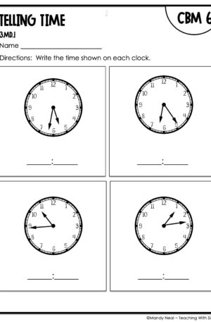 3rd Grade Telling Time Intervention Assessment 6