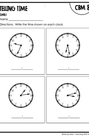 3rd Grade Telling Time Intervention Assessment 8