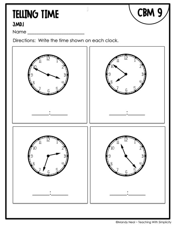 3rd Grade Telling Time Intervention Assessment 9