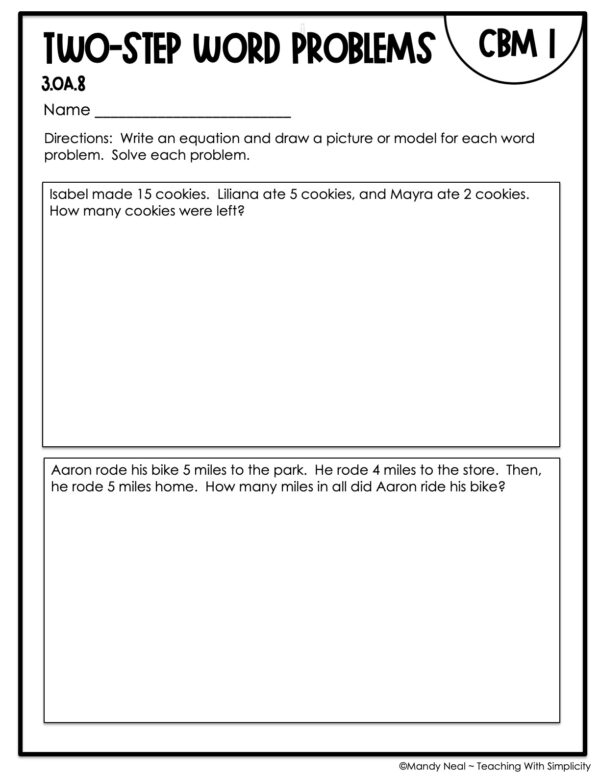 3rd Grade Two-Step Word Problems Intervention Assessment 1