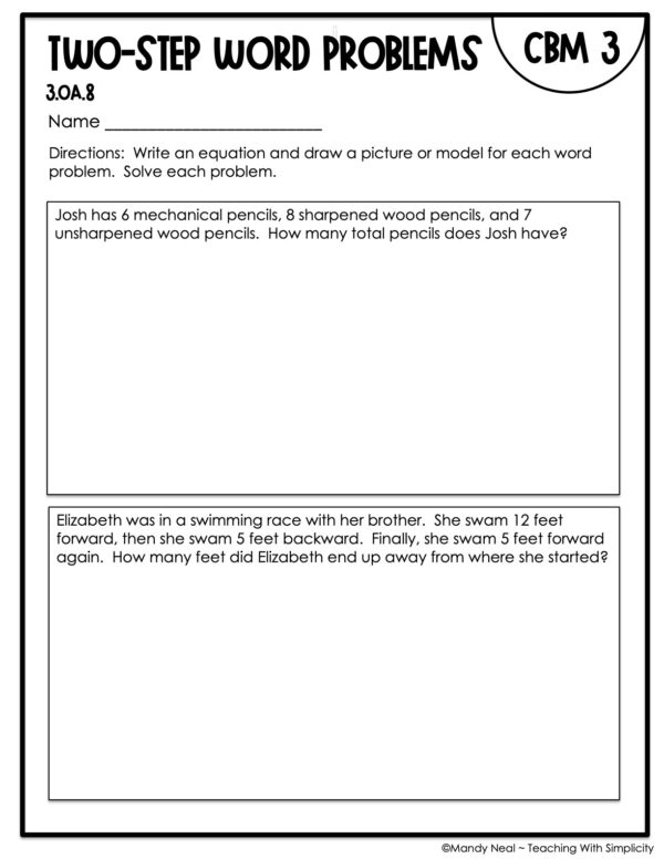 3rd Grade Two-Step Word Problems Intervention Assessment 3