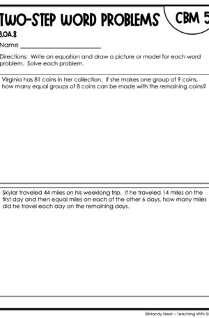 3rd Grade Two-Step Word Problems Intervention Assessment 5