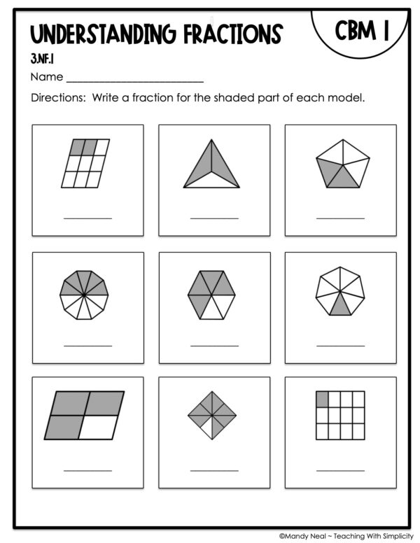 3rd Grade Understanding Fractions Intervention Assessment 1