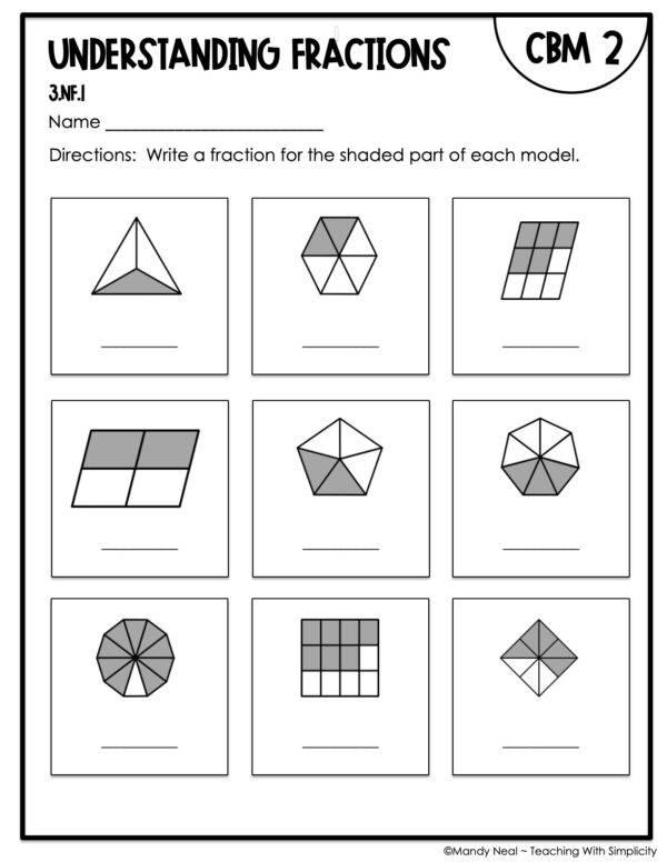 3rd Grade Understanding Fractions Intervention Assessment 2