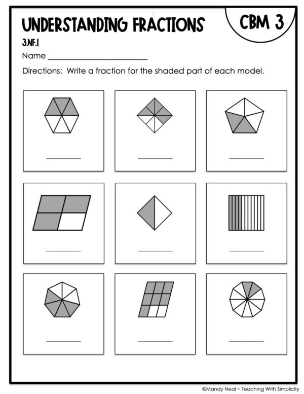 3rd Grade Understanding Fractions Intervention Assessment 3