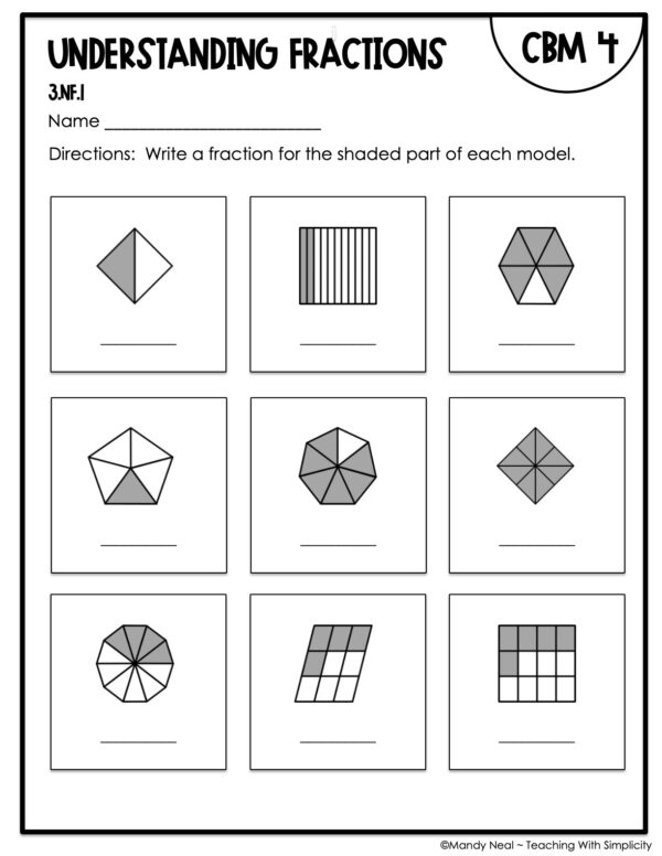 3rd Grade Understanding Fractions Intervention Assessment 4