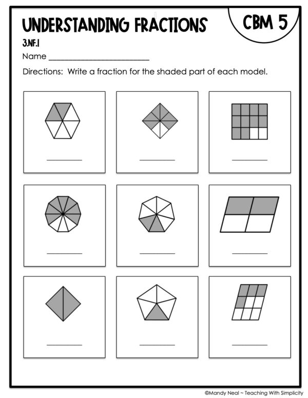 3rd Grade Understanding Fractions Intervention Assessment 5