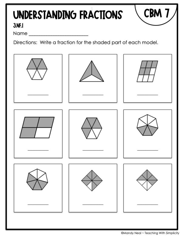 3rd Grade Understanding Fractions Intervention Assessment 7