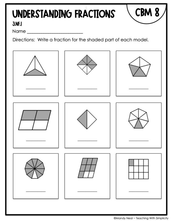 3rd Grade Understanding Fractions Intervention Assessment 8