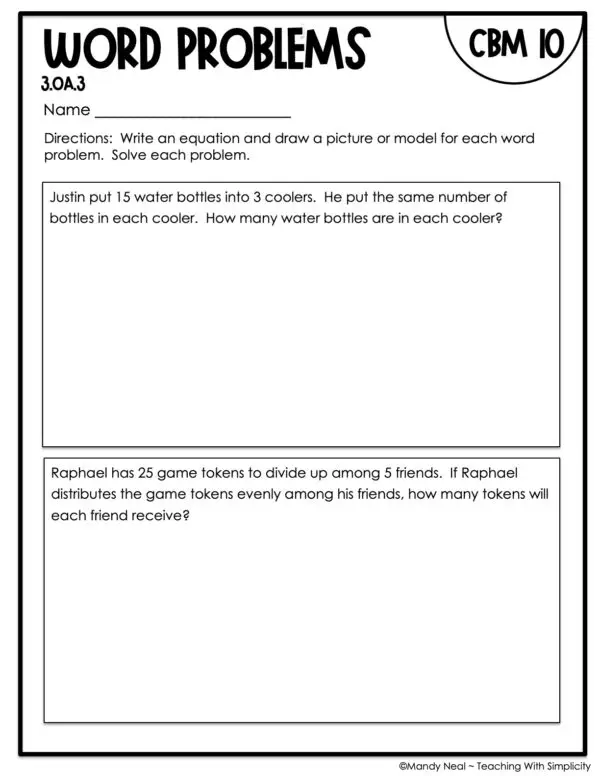 3rd Grade Word Problems Intervention Assessment 10