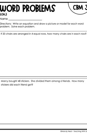 3rd Grade Word Problems Intervention Assessment 3