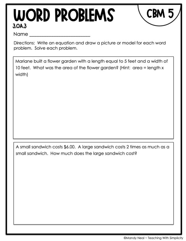 3rd Grade Word Problems Intervention Assessment 5