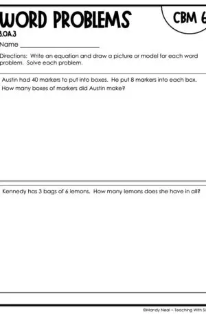 3rd Grade Word Problems Intervention Assessment 6