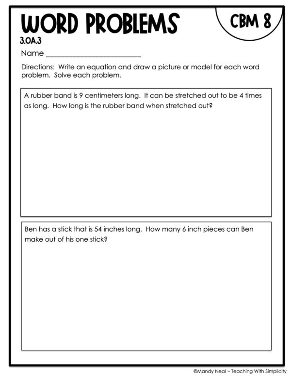 3rd Grade Word Problems Intervention Assessment 8