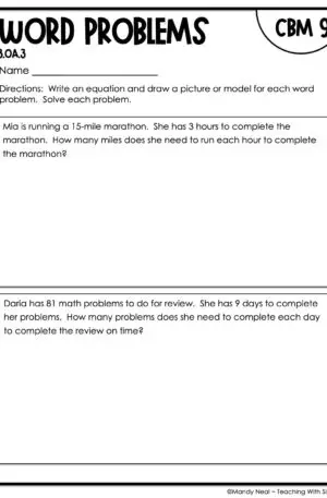 3rd Grade Word Problems Intervention Assessment 9