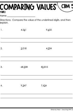 4th Grade Comparing Values Intervention Assessment 5