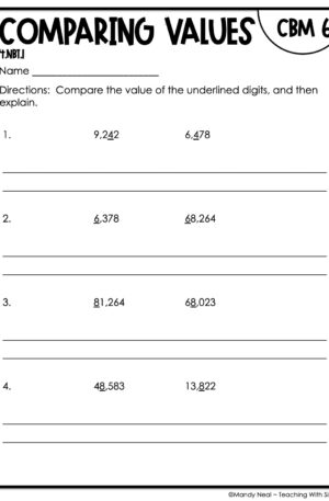 4th Grade Comparing Values Intervention Assessment 6