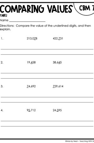 4th Grade Comparing Values Intervention Assessment 7