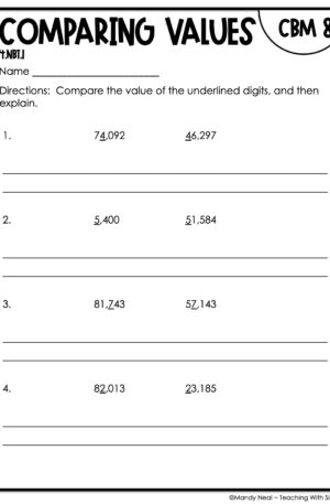 4th Grade Comparing Values Intervention Assessment 8