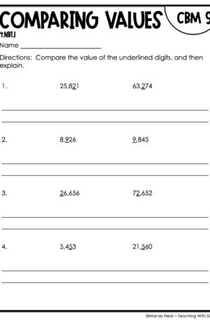 4th Grade Comparing Values Intervention Assessment 9