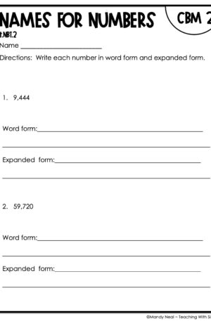 4th Grade Names for Numbers Intervention Assessment 2