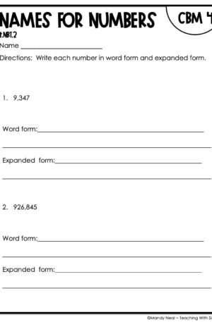 4th Grade Names for Numbers Intervention Assessment 4