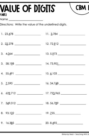 4th Grade Value of Digits Intervention Assessment 1