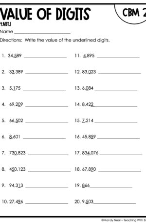 4th Grade Value of Digits Intervention Assessment 2