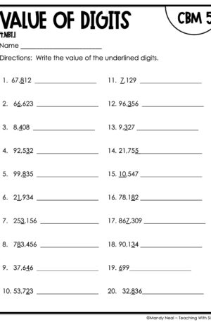 4th Grade Value of Digits Intervention Assessment 5