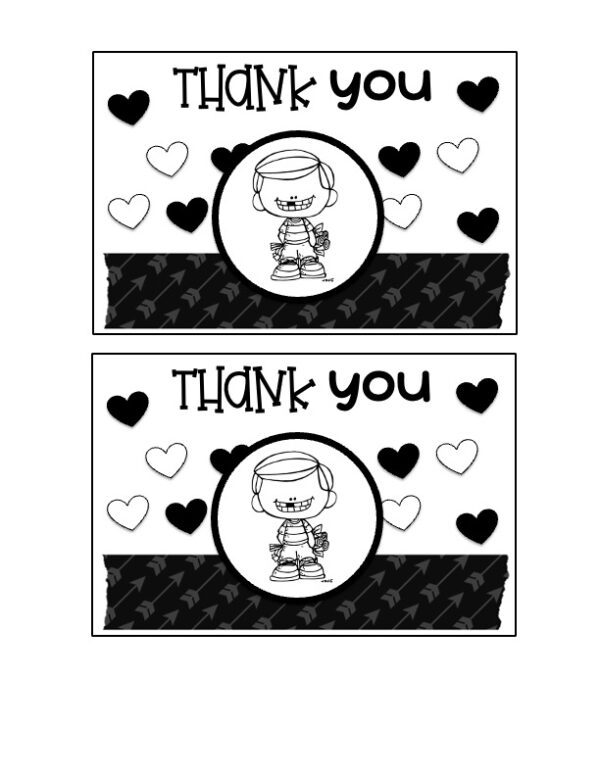 Valentine's Thank You Card Black and White 6