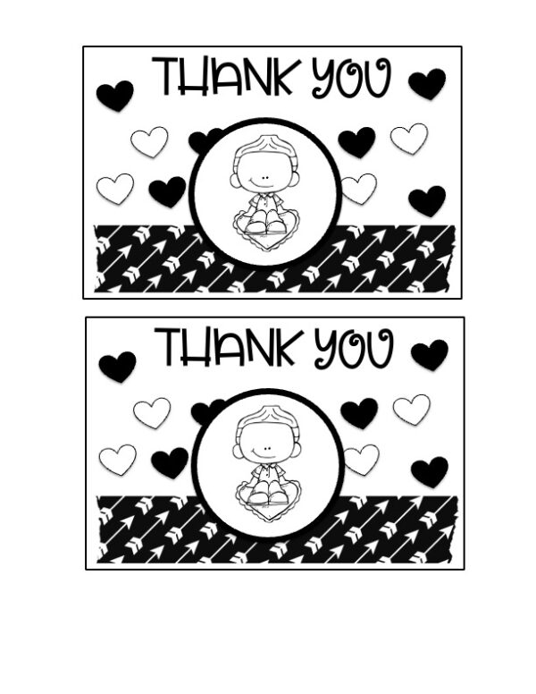 Valentine's Thank You Card Black and White 7