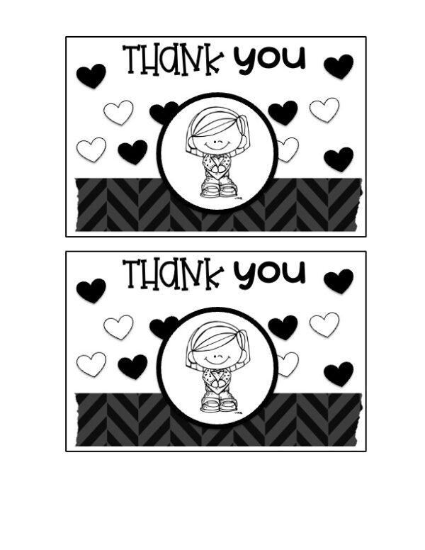 Valentine's Thank You Card Black and White 9