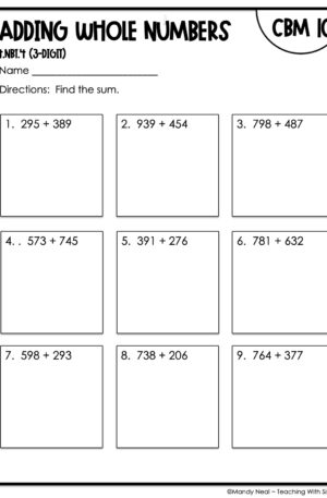 4th Grade Adding Whole Numbers (3-Digit) Intervention Assessment 10