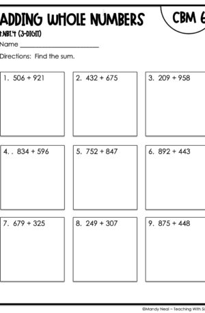 4th Grade Adding Whole Numbers (3-Digit) Intervention Assessment 6