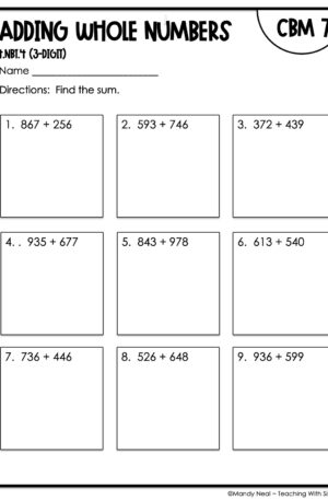 4th Grade Adding Whole Numbers (3-Digit) Intervention Assessment 7