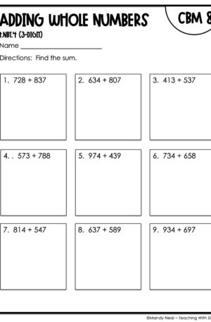 4th Grade Adding Whole Numbers (3-Digit) Intervention Assessment 8