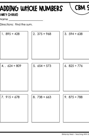 4th Grade Adding Whole Numbers (3-Digit) Intervention Assessment 9