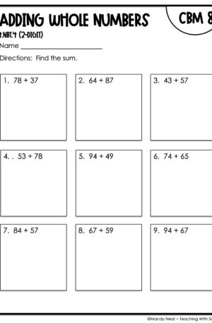 4th Grade Adding Whole Numbers Intervention Assessment 8