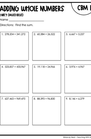 4th Grade Adding Whole Numbers (Multi-Digit) Intervention Assessment 1