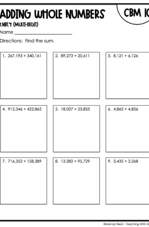 4th Grade Adding Whole Numbers (Multi-Digit) Intervention Assessment 10