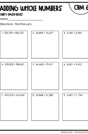 4th Grade Adding Whole Numbers (Multi-Digit) Intervention Assessment 6