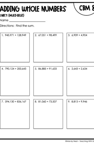 4th Grade Adding Whole Numbers (Multi-Digit) Intervention Assessment 8