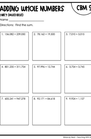 4th Grade Adding Whole Numbers (Multi-Digit) Intervention Assessment 9