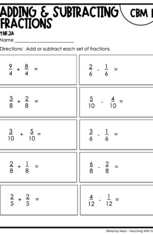 4th Grade Adding and Subtracting Fractions Intervention Assessment 1