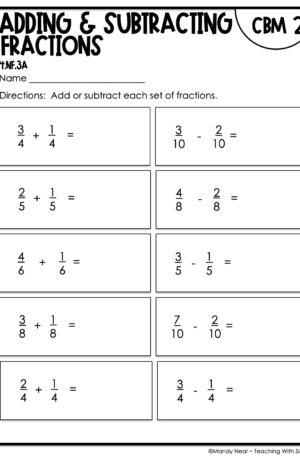 4th Grade Adding and Subtracting Fractions Intervention Assessment 2