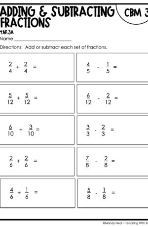 4th Grade Adding and Subtracting Fractions Intervention Assessment 3