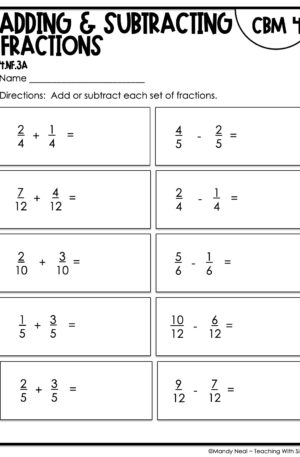 4th Grade Adding and Subtracting Fractions Intervention Assessment 4
