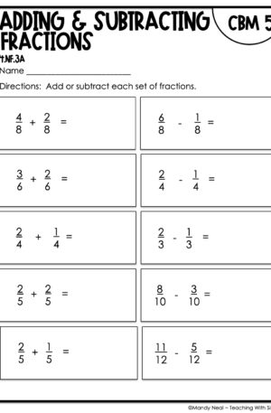 4th Grade Adding and Subtracting Fractions Intervention Assessment 5