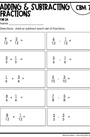 4th Grade Adding and Subtracting Fractions Intervention Assessment 7