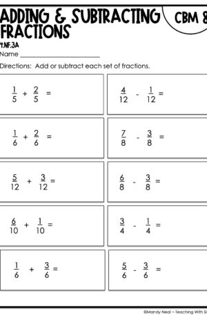 4th Grade Adding and Subtracting Fractions Intervention Assessment 8